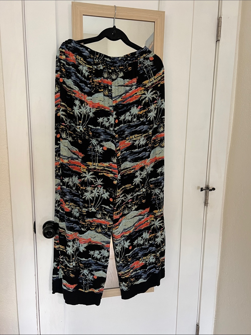 Free People Black Wide-Leg Tropical Print Pants with Coral & Teal - Picture 3 of 3